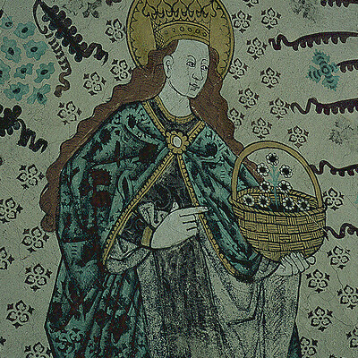 Heilige Elisabeth,Wandmalerei aus dem 15. Jahrhundert  in der alten Kirche von Enanger. Die heute für den Gottesdienst nicth mehr benutzte Dorfkirche beherbergt die schönste Sammlung kirchlicher Kunst in Schweden.