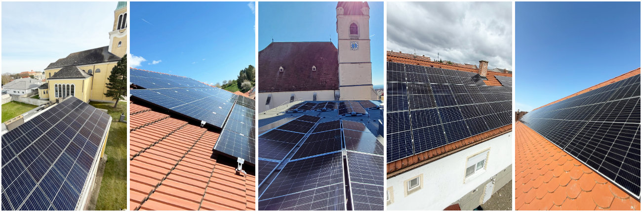 Photovoltaikanlagen auf verschiedenen Dächern.